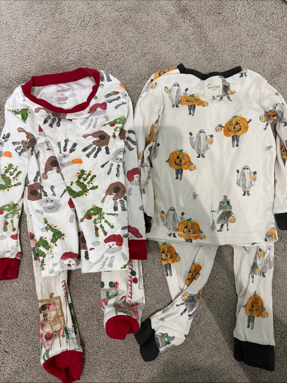 Kids Festive Holiday Pajama Set - White with Red and Black Accents